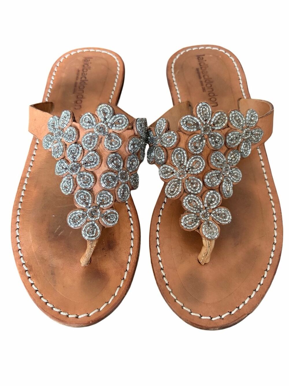 Laidback London Reece Beaded Leather Embellished Wedge Sandal Thing size 40 US 9